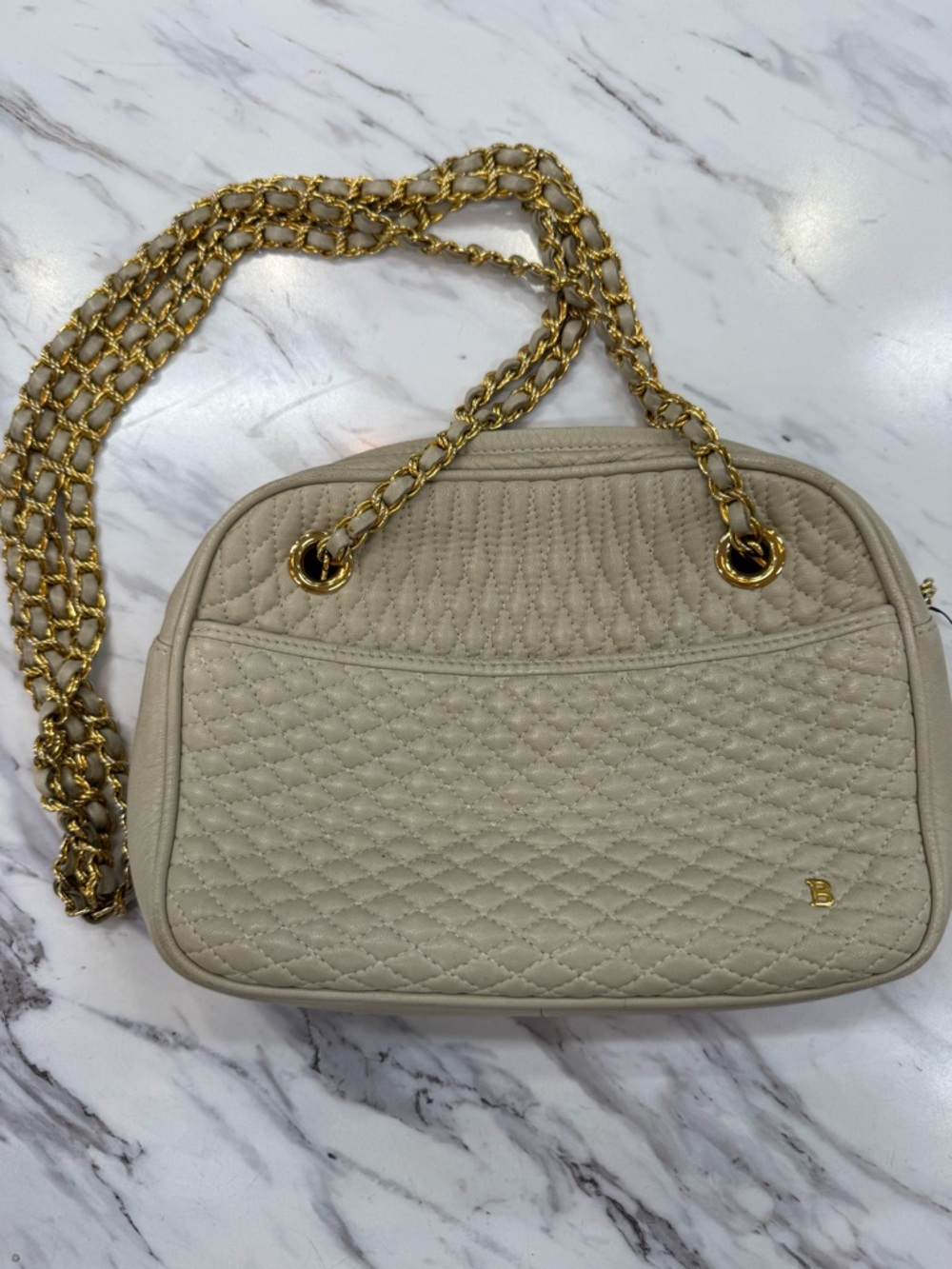 Bally Beige Quilted Chain-Handle Shoulder Bag